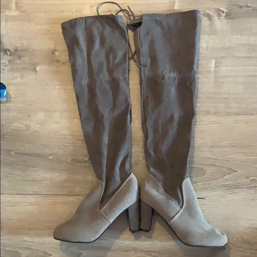 Over the knee grey faux suede boots